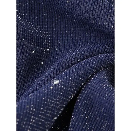 INSPIRE CHIC Women's Party Spaghetti Strap Bodycon Ruched Sparkly Glitter Dress image {4}