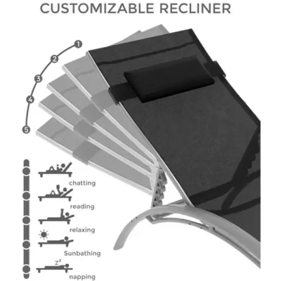 Set of 2 Beach Chaise Lounges - Aluminum Pool Lounge Chairs Adjustable Backrest for Patio, Backyard, Vacation Home, Black image {3}