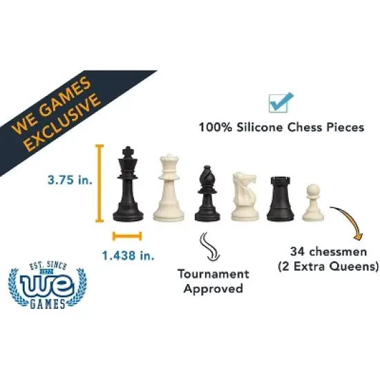 WE Games Silicone Staunton Tournament Chess Pieces - Black and Cream, 3.75 inch King image {3}