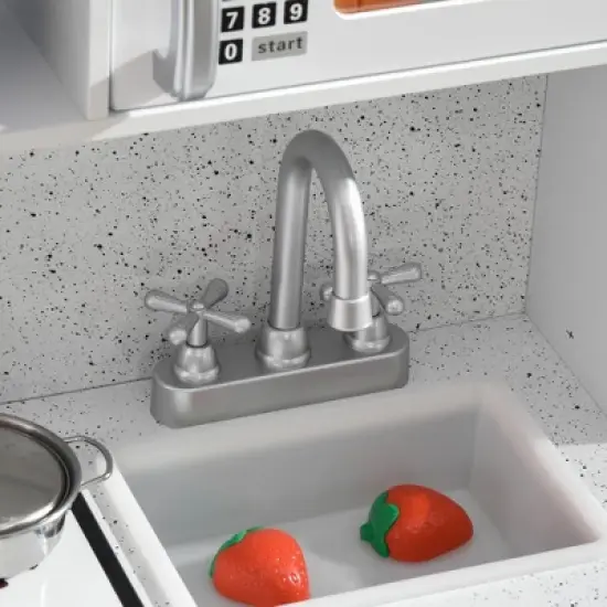 Qaba Wooden Play Kitchen with Easy Toy Organizer Bins, Latte Maker Pretend Play Kitchen Set with Stove Sound Effects, Preschool Toy Playset image {5}