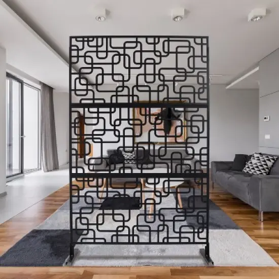 CAVINAS Patio Decorative Screen Metal Fence Privacy Screen with Hollow Rectangular Pattern for Outside and Garden, 76" H&times;48" W image {1}