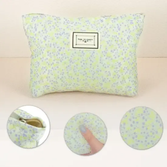 Unique Bargains Women's Canvas Flower Pattern Makeup Bag Green image {2}