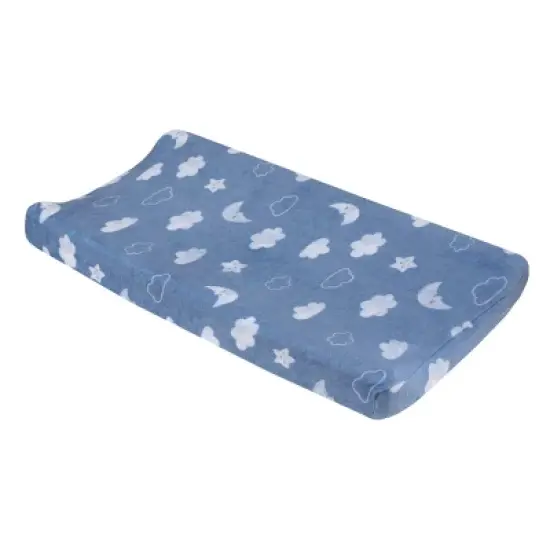 Carter's Blue Elephant - Chambray, and White Clouds, Moon and Stars Super Soft Contoured Changing Pad Cover image {3}