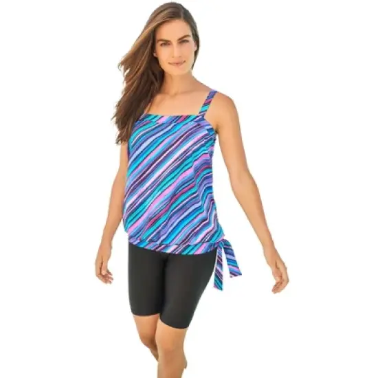 Swim 365 Women&rsquo;s Plus Size Blouson Tankini Top with Adjustable Straps image {4}