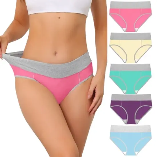 Agnes Orinda Women's 5 Packs High Rise Brief Stretchy Underwear image {13}