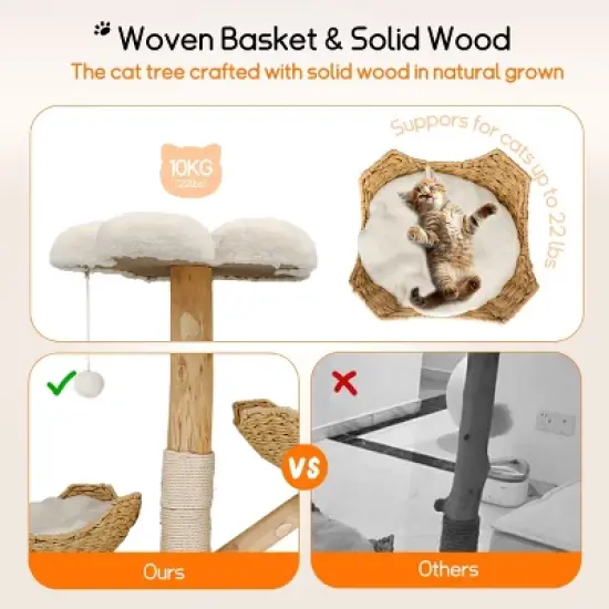 Artloge 2/3Tiers Wooden Cat Climbing Tree Indoor Cat Tree Activity Tower Cozy Kitten Play House with Plush Cushion & Sisal Scratch Post & Dangling Toy image {4}