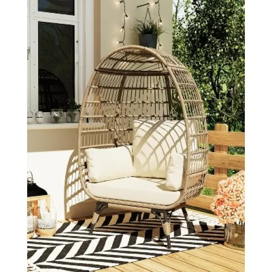 Modern DLEC03 Wicker Egg Chair - 350LBs Steel Frame & Plush Cushion, PE Rattan for Balcony/Patio/Living Room, Outdoor Lounge Chair image {3}
