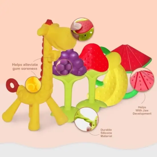 Baby Teething Toys for Newborn (5-Pack) Freezer Safe BPA Free Infant and Toddler Silicone Teethers Soothe Babies Gums, Perfect Baby Gift image {2}