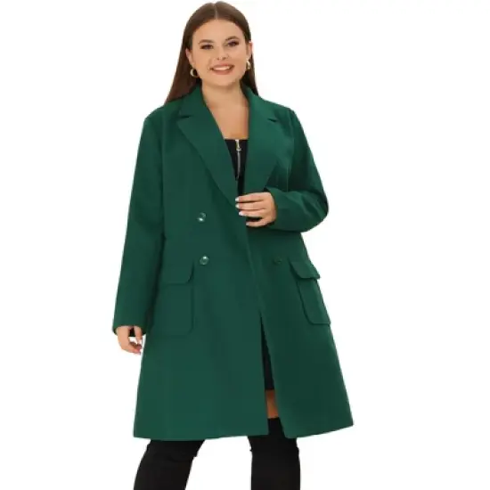 Agnes Orinda Women's Plus Size Winter Peacoat Notched Lapel Double Breasted Long Overcoats image {10}