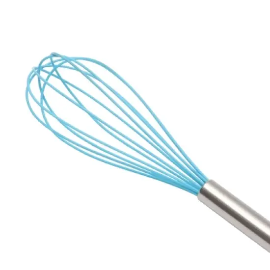 Unique Bargains 12" 6-Wire Whisk Hand Wash Stainless Steel Silicone Lake Blue Silver Tone image {2}