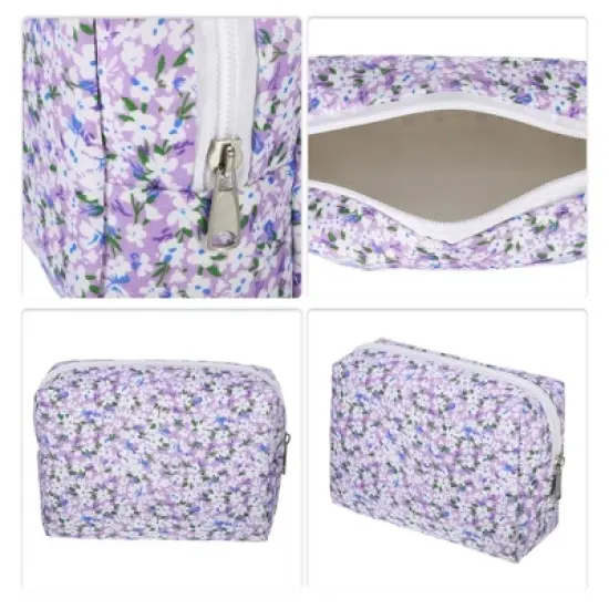 Unique Bargains Lightweight Flower Cosmetic Bag Purple 1 Pc image {2}
