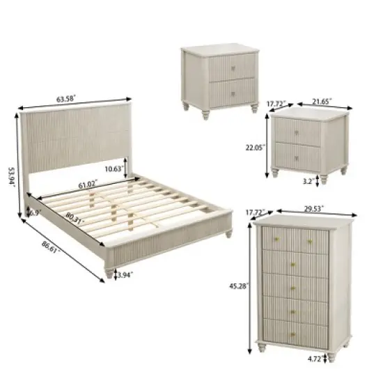 GDFStudio Jessie 4 Piece Fluted Wood Bedroom Furniture Set image {1}