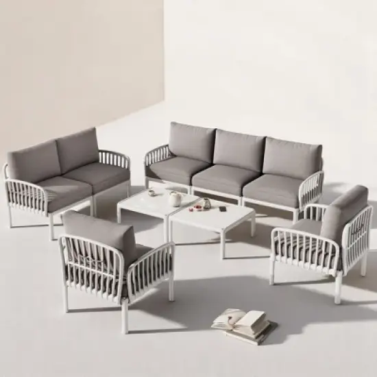 6-Piece Modular Outdoor Sofa Set with Cushions, Coffee Table & Removable Covers, Outdoor L-Shaped Sectional Sofa Set for Patio image {1}