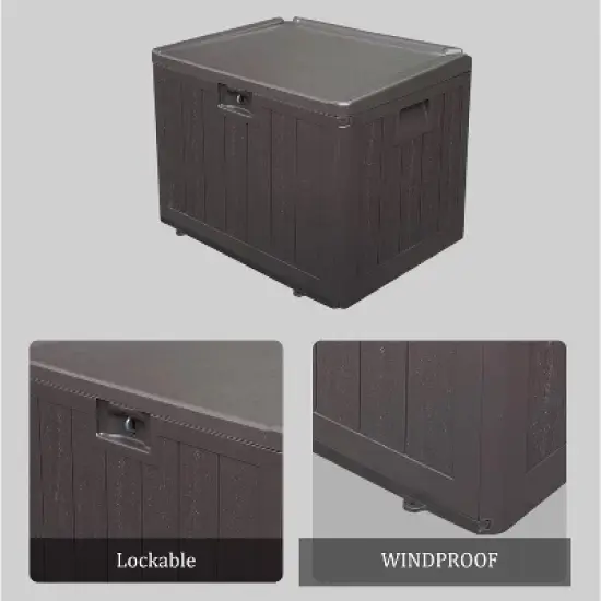35 Gallon ProPlus Lockable Resin Deck Box,Waterproof Outdoor Storage Box for Patio Furniture,Garden Tools,Brown image {5}