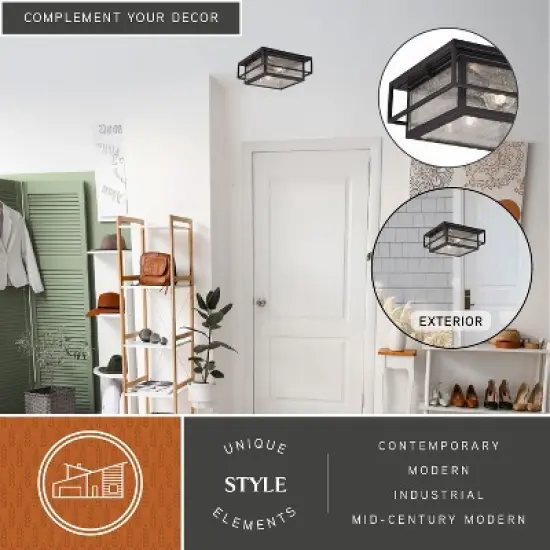 VAXCEL Hyde Park Bronze Mission Square Outdoor Flush Mount Ceiling Light Clear Glass image {1}