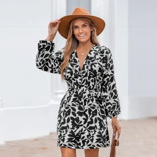 Women's Floral Print V-Neck Smocked Mini Dress - Cupshe image {6}