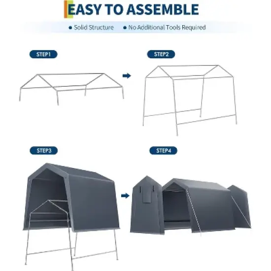 Acekool 6x8 FT Portable Outdoor Storage Shed, Dual Roll-Up Zipper Doors, Heavy-Duty Waterproof PE Tarp, UV-Resistant Shelter for Tools, Gray image {6}