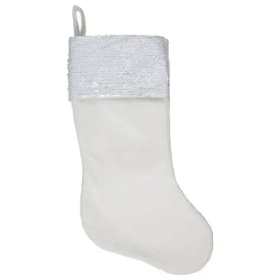 Northlight 20" Gold and White Reversible Sequin Cuff Christmas Stocking image {2}