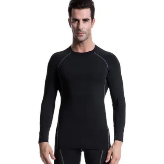 Anna-Kaci Active Men's Long Sleeve Compression Training Shirt with Crew Neck and Contrast Stitching Detail image {1}