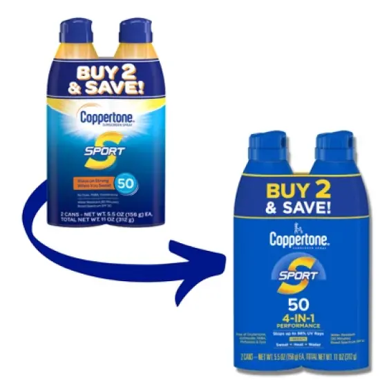 Coppertone Sport Sunscreen Spray - SPF 50 - 11oz - Twin Pack image {2}