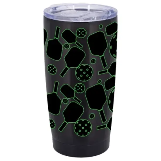 100 North 20 Ounce Stainless Steel On the Go Travel Tumbler With Push Top Lid, Pickleball Paddle Black image {5}