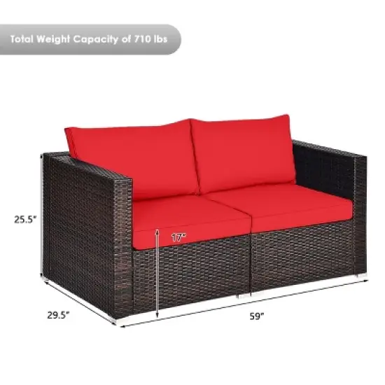 Tangkula 4PCS Rattan Corner Sofa Set Patio Outdoor Furniture Set w/ Red Cushions image {8}