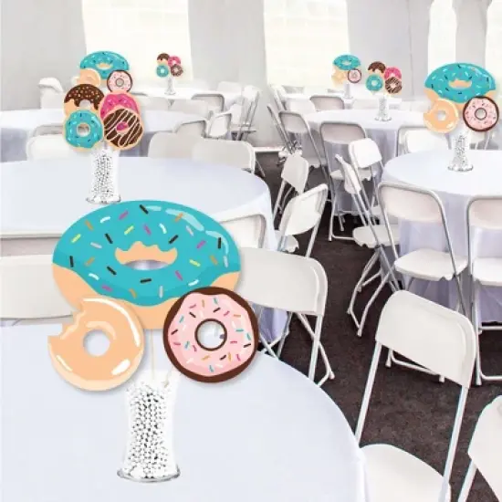 Big Dot of Happiness Donut Worry, Let's Party - Doughnut Party Centerpiece Sticks - Showstopper Table Toppers - 35 Pieces image {1}