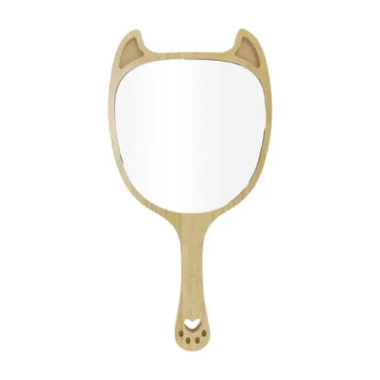 Unique Bargains Devil Shape Handheld Mirror Wood Color 1 Pc image {3}