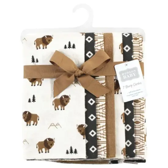 Hudson Baby Cotton Flannel Burp Cloths, Wild Buffalo 7 Pack, One Size image {1}