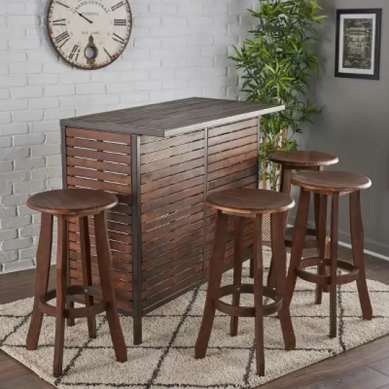 5pc Pike Acacia Bar Set Dark Brown/Metal - Christopher Knight Home image {4}