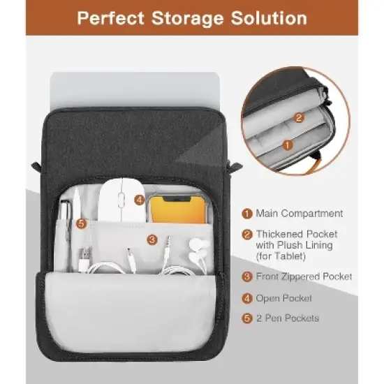 13.3-14 Inch Laptop Sleeve Bag ,Handle Carrying Case with Shoulder Strap, Black & Gray image {5}