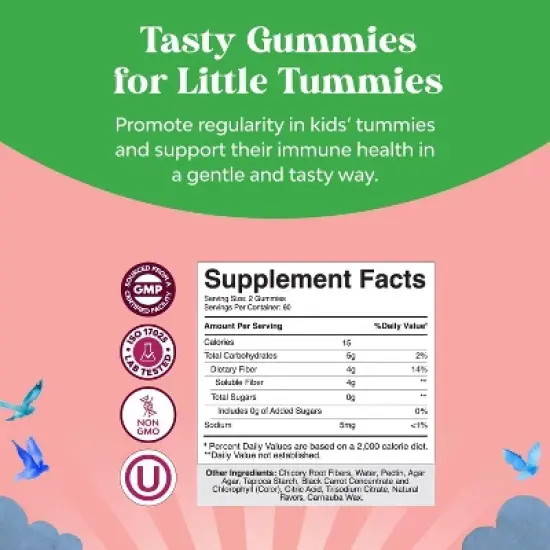 Sugar Free Fiber Gummies for Kids, Delicious Prebiotic Gummies for Constipation, Digestive Support Immunity, Mixed Berry Flavor, Nature's Craft, 120ct image {2}