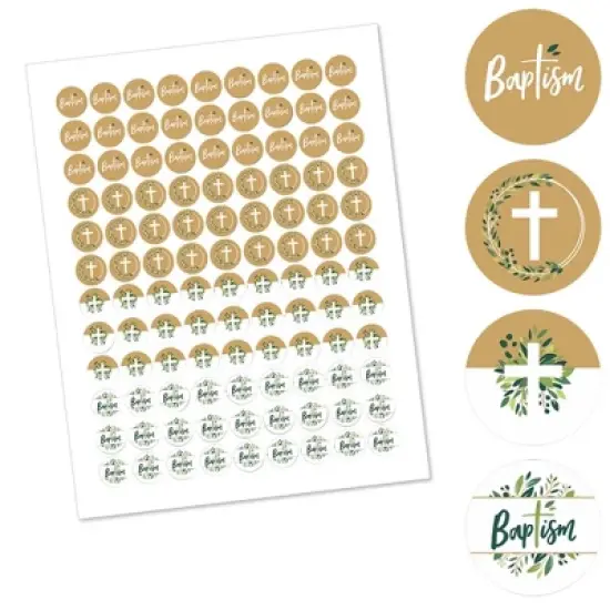 Big Dot of Happiness Baptism Elegant Cross - Religious Party Round Candy Sticker Favors - Labels Fits Chocolate Candy (1 sheet of 108) image {1}