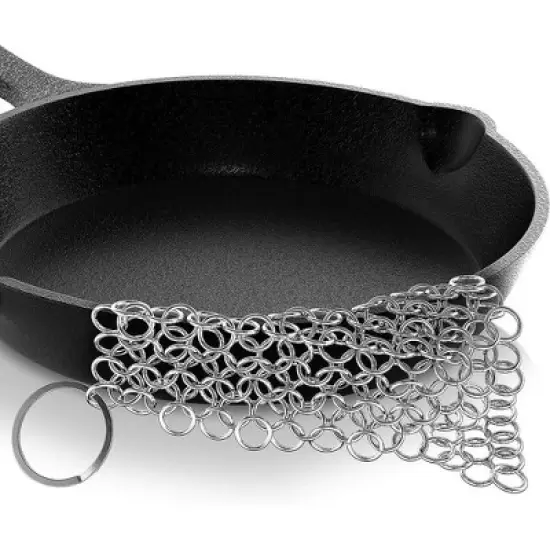 NutriChef Stainless Steel Cast Iron Cleaner - Durable Chainmail Pan-Pot Dutch Oven Cleaning Tool - Black image {6}