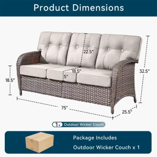 Gymojoy Outdoor Patio Couch PE Wicker 3-Seat Rattan Sofa image {1}
