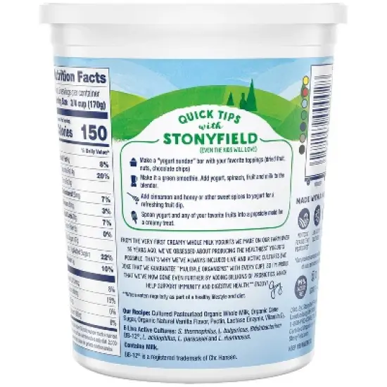 Stonyfield Organic Probiotic Vanilla Whole Milk Yogurt - 32oz image {3}