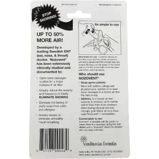 Nozovent Anti-Snoring Device-2 Piece by Scandinavian Formulas  -  2 Each image {2}