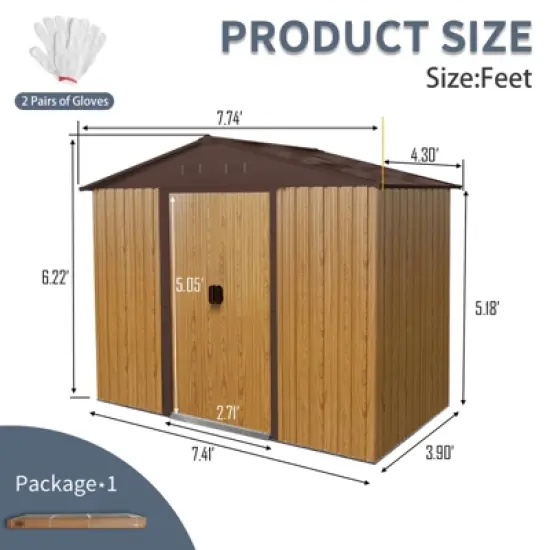 MOEPISY 8ft X 4ft Outdoor Metal Storage Shed With Sliding Door And Foundation, Coffee image {2}