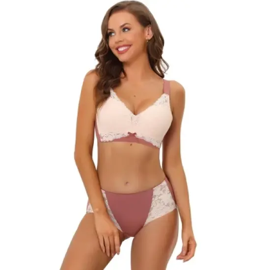 Allegra K Women's Wide Back Smoothing Floral Lace Wirefree Push Up Bra Sets image {7}