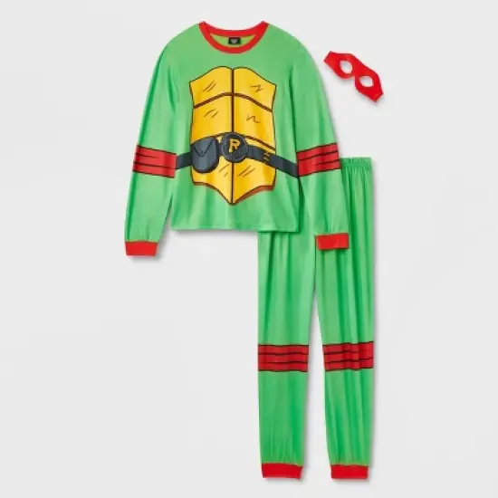 Adult Teenage Mutant Ninja Turtles Raphael Halloween Matching Family Pajama Set + Mask - Green image {1}