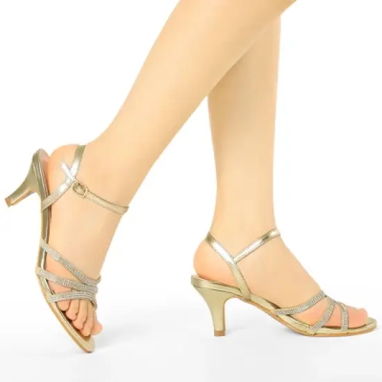 Allegra K Women's Ankle Strap Rhinestone Kitten Heel Sandals image {1}