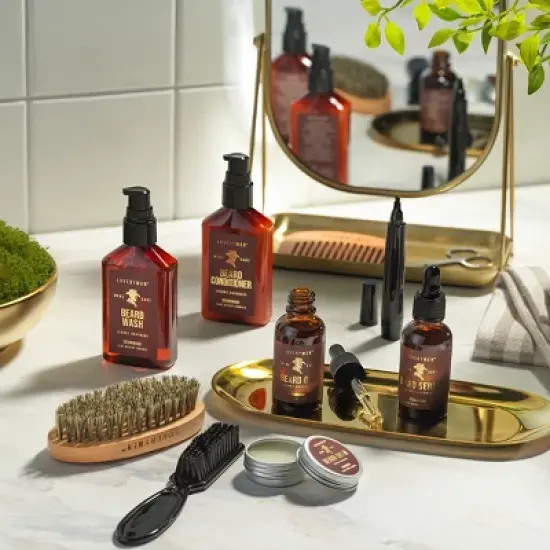 LOVERYMEN 9-Piece Ultimate Beard Care Kit: Beard Oil, Balm, Serum, Wash, Conditioner, Shears, Comb, Brush, & Beard Pen in Elegant Gift Box image {3}