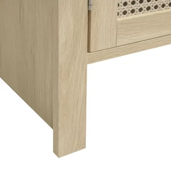 Dolonm Natural Wood 31.1 in. Tall Arched Rattan Pantry Cabinet with Adjustable Shelves, Storage for Kitchen Dining Living Room image {13}