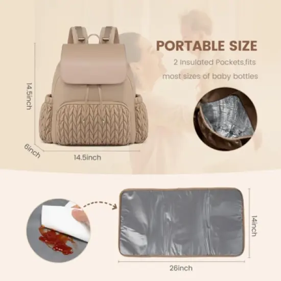 Itopfox Small Baby Diaper Backpack, Water-Resistant Travel Bag for Mom with Changing Pad, Stroller Straps, Lightweight & Stylish - Khaki image {1}