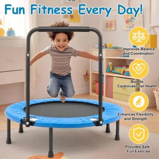 SUGIFT Kids Indoor Outdoor Trampoline with Handrail, 36" Mini Rebounder for Toddlers, Safety Pad & Foldable Design image {6}