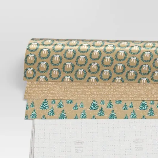 30" 3pk 180 sq ft Christmas Wrap Pack Wreath/Merry/Trees - Wondershop&trade; image {2}