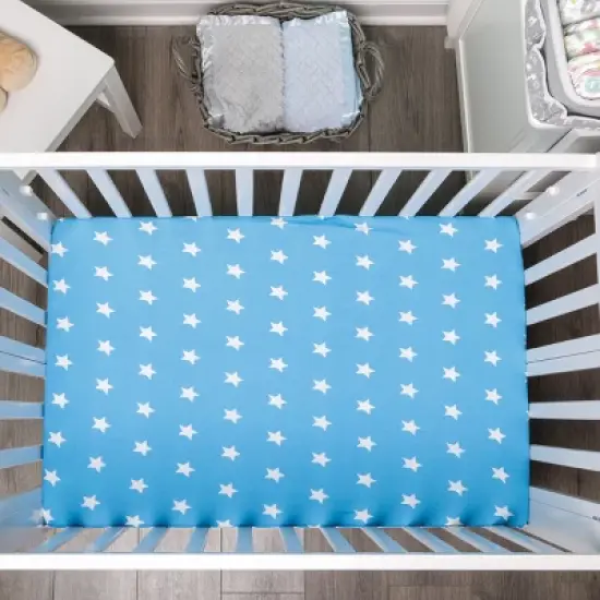 Everyday Kids 2-Pack Pack 'n Play Sheets &ndash; 100% Jersey Cotton, Blue & Gray Star and Cloud Designs, Soft Fitted Sheets for Portable or Mini Cribs image {6}