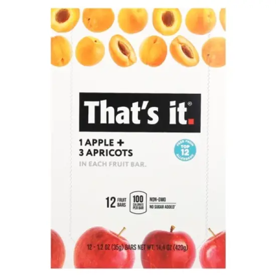 That's It Fruit Bars, Apple + Apricots, 12 Bars, 1.2 oz (35 g) Each image {5}