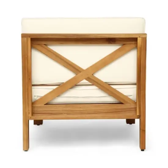 Christopher Knight Home Brava Outdoor Acacia Wood 5 Seater Sectional Sofa Set with Cushions image {7}