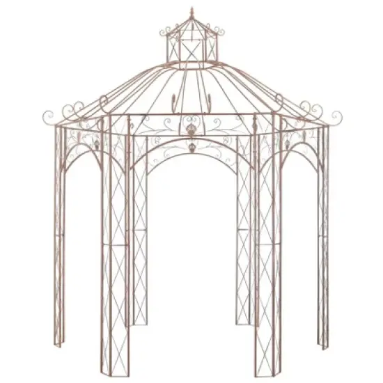 vidaXL Garden Pavilion Antique Brown - 9.8' Wrought Iron Outdoor Patio Rose Gazebo Arch - Vintage Finish, Ideal for Climbing Vines and Shade Shelter image {6}